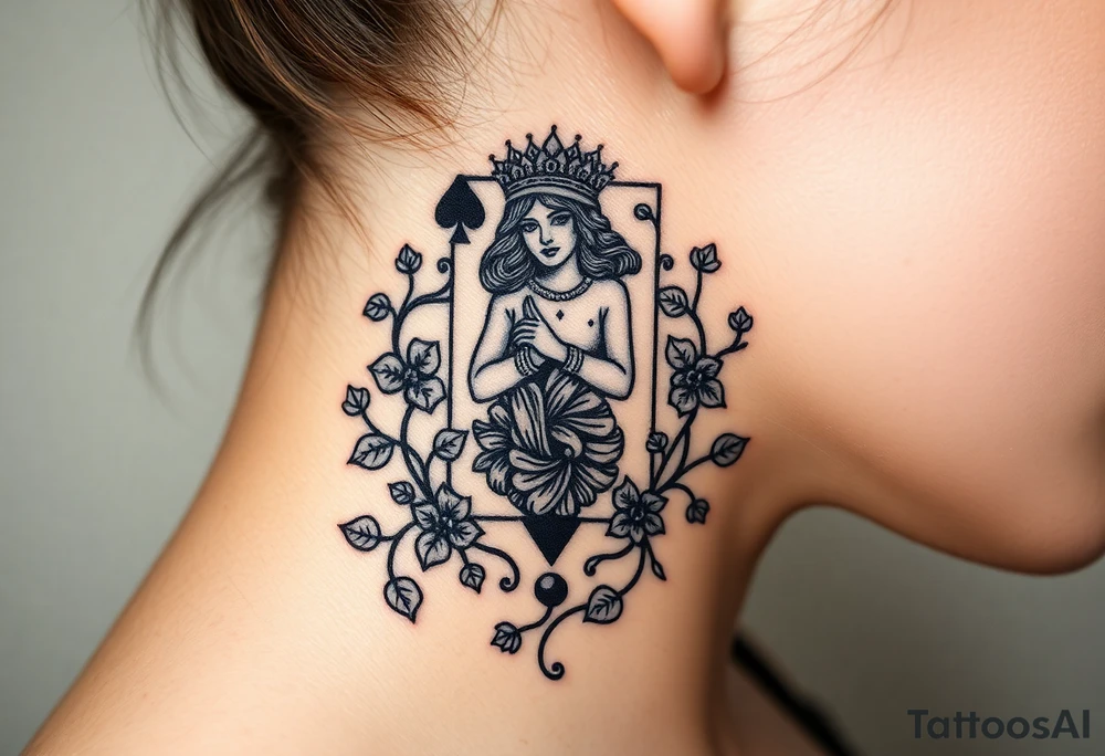 Queen of spades surrounded by ivy tattoo idea