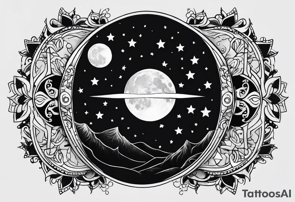 Moon and stars tattoo idea