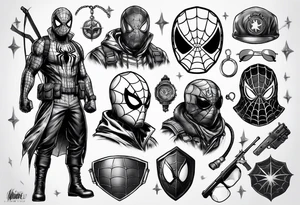 Spiderman in medic war battlefield gear tattoo idea
