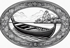 Oval frame inside thai long tail boat water under swiming turtle tattoo idea