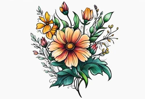 simple long stem wildflower bouquet tattoo idea