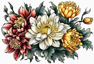 Chrysanthemum and Narcissus intertwined tattoo idea