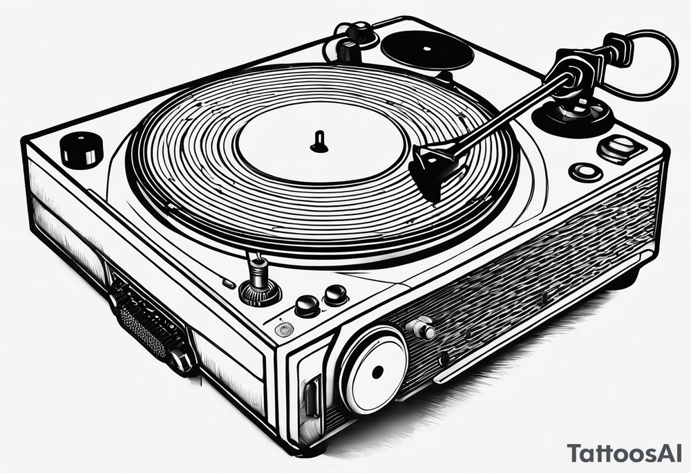 A recordplayer fineline minimalistic outline only tattoo idea