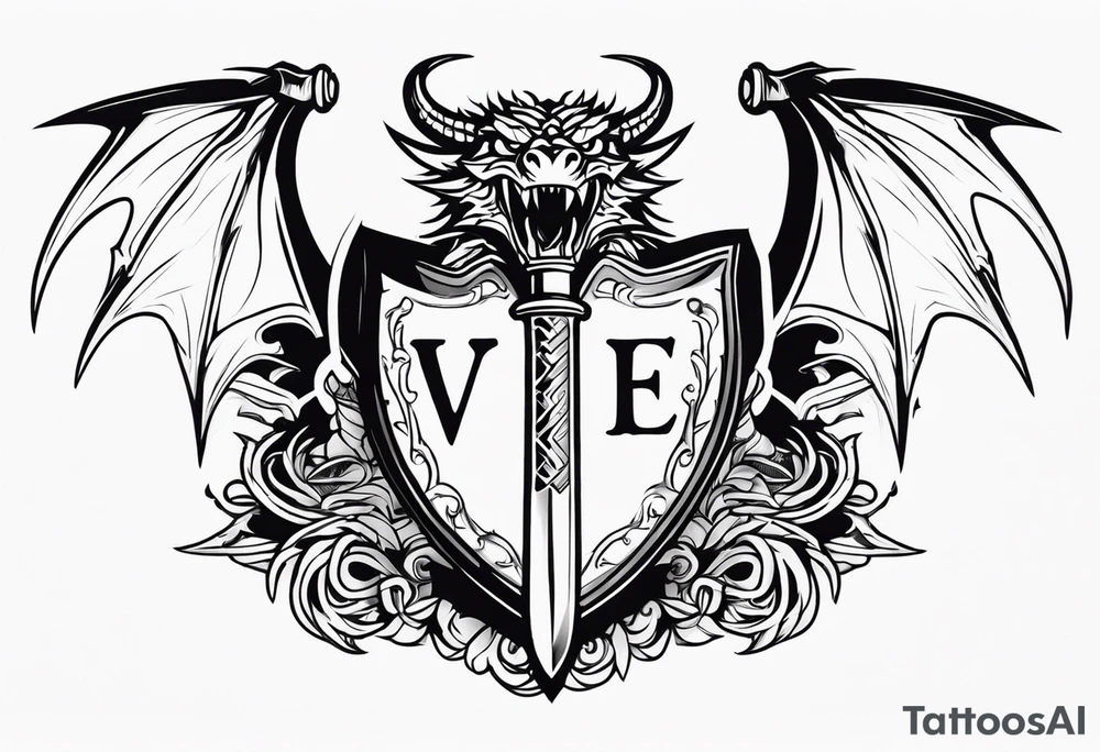 Valhalla sword shield dragon axe tattoo idea