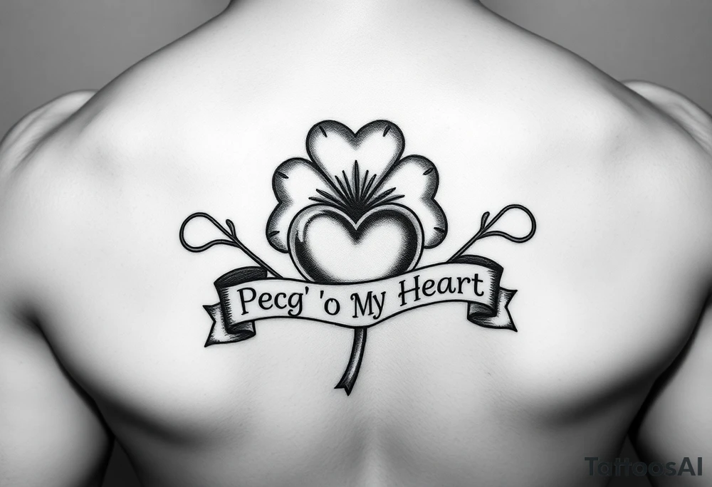 Shamrock with a heart and a banner that says "Peg 'o My Heart" tattoo idea