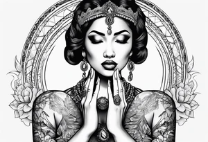 Praying woman hands in front tattoo idea