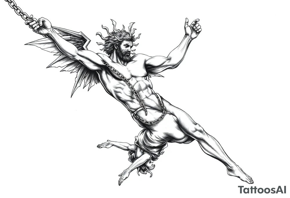 Prometheus Chained Down with Icarus falling from the sky Mythology tattoo idea
