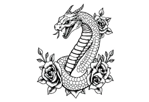 powerful majestic snake surrounded by rose ornaments tattoo idea