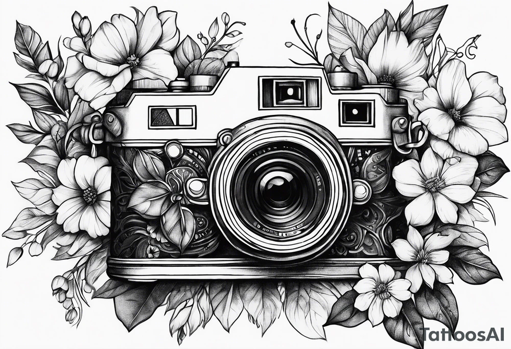 Flower, camera, book tattoo idea