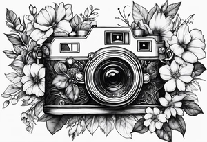 Flower, camera, book tattoo idea
