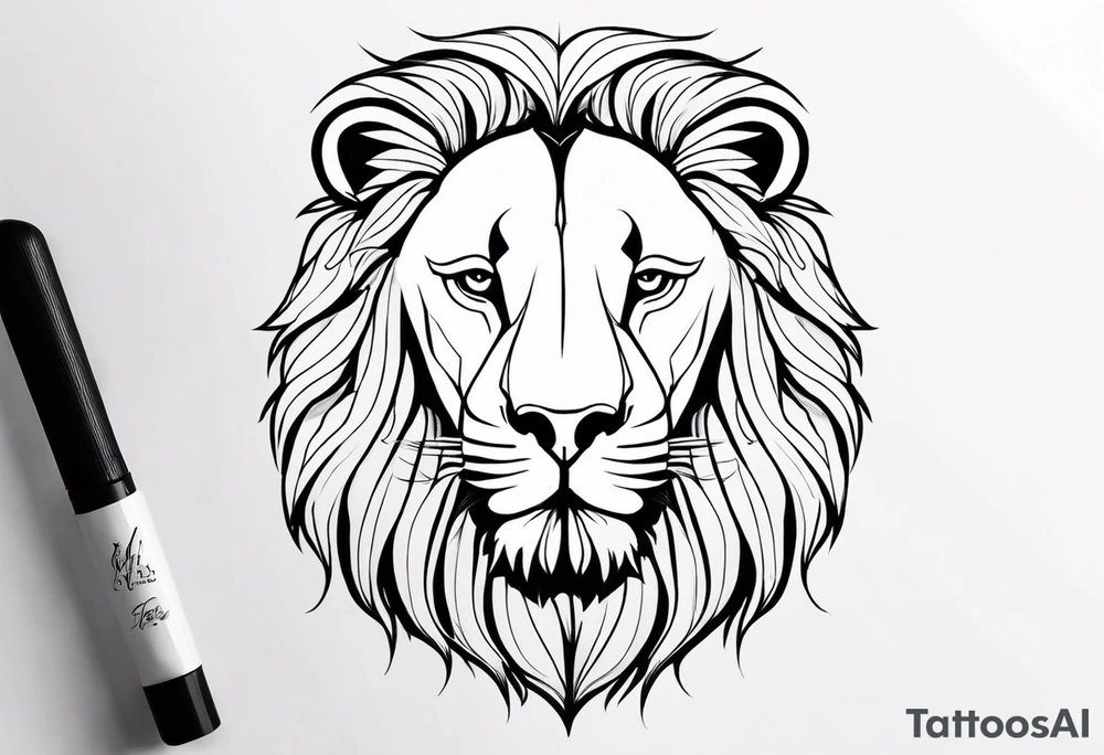 Tete Visage lion coupé en deux avec son bebe tattoo idea