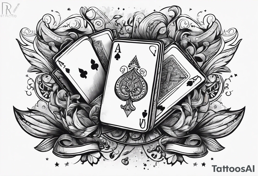 deck of card sprung in the air, you see the word magic as they fall from hand to hand tattoo idea