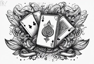 deck of card sprung in the air, you see the word magic as they fall from hand to hand tattoo idea