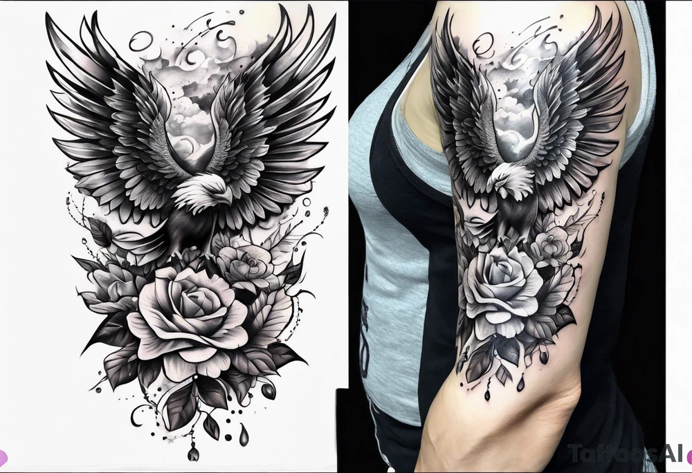 arm sleeve tattoo full guns and flowers and wings tattoo idea