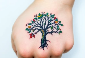 Vibrant tree of life Jamaican and Irish colours tattoo idea