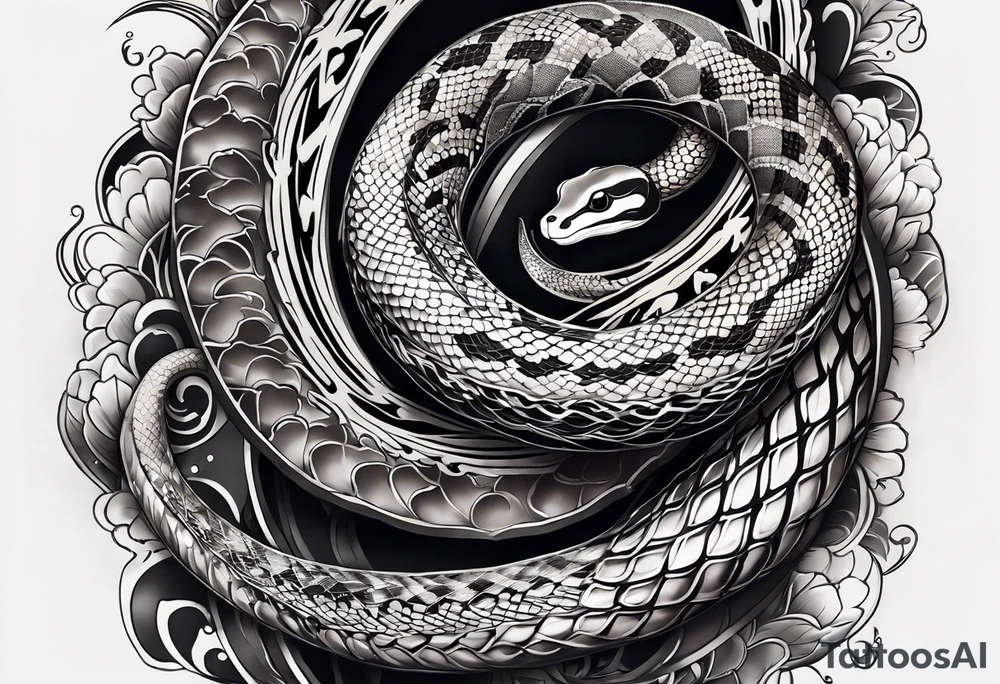 Snake tattoo for placement down along the spine with the head positioned at the bottom in japanese style to symbolise a journey of healing and transformation tattoo idea