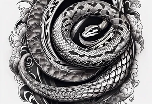 Snake tattoo for placement down along the spine with the head positioned at the bottom in japanese style to symbolise a journey of healing and transformation tattoo idea