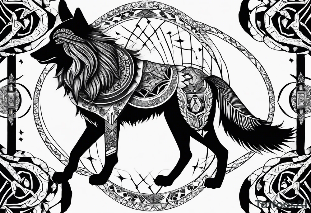 A turkish mhytologic shamanism with wolf and their gods symbol tattoo idea