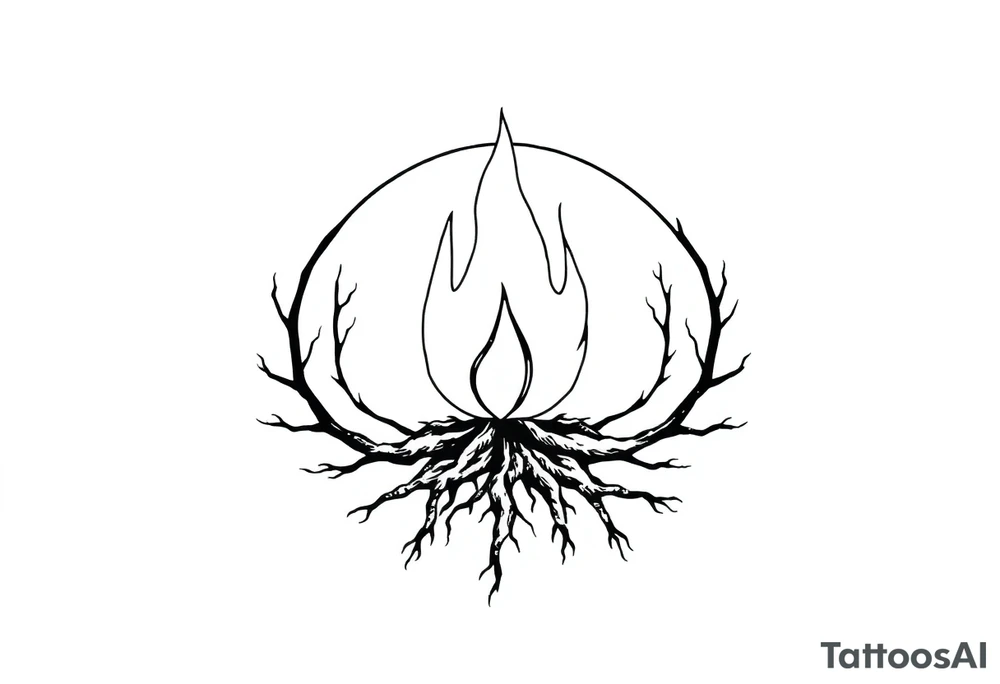 a round flame imprisoned in a roots circle tattoo idea