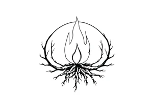 a round flame imprisoned in a roots circle tattoo idea