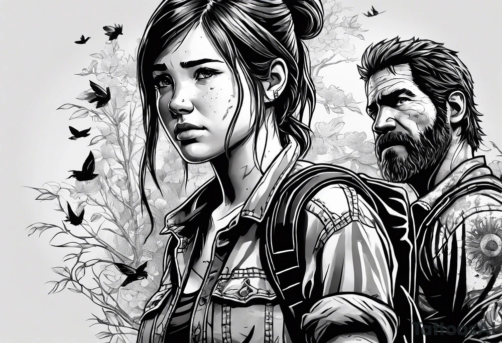 A tattoo inspired but the game series The Last of Us, including ellie’s tattoo and infected clickers tattoo idea