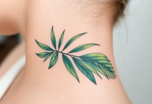 realistic large movement woven palm leaves tattoo idea