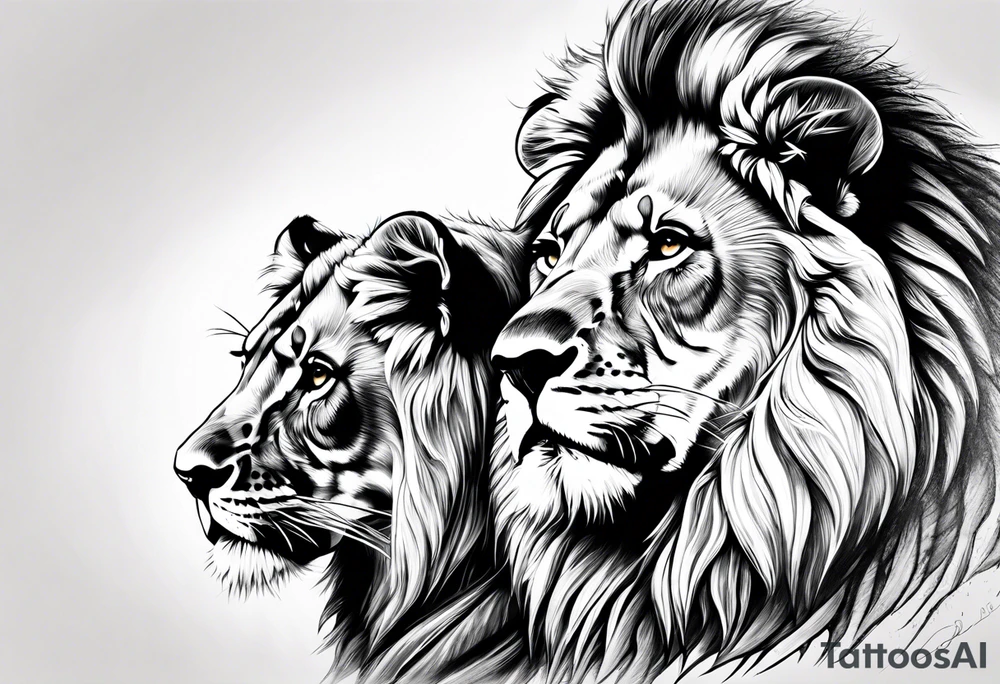 Stoic lion with cubs tattoo idea