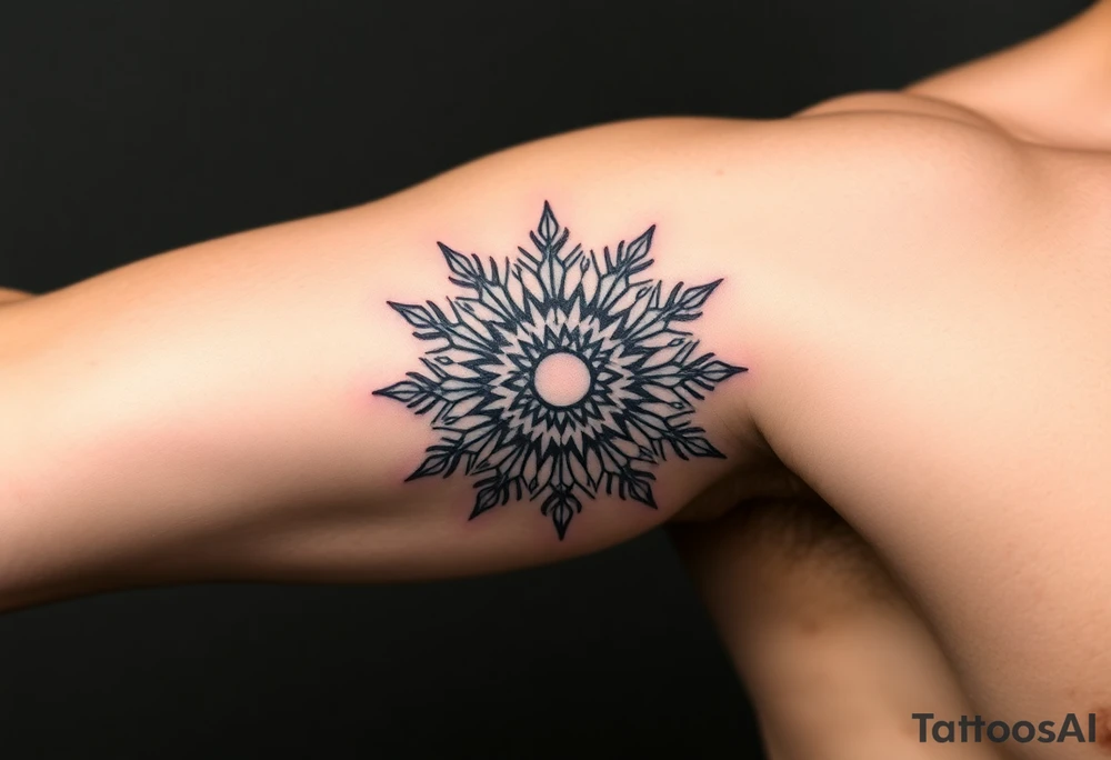 A sun in the form of a snow flake tattoo idea