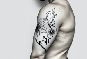 A daffodil with pussy willow flower and a clover with the initials B P H tattoo idea