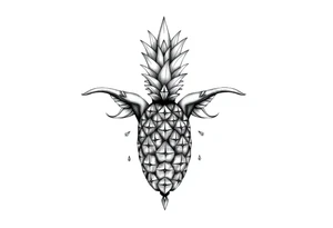 Design around a vagina and anus using a  pineapple with diamonds  and magestic, crown, vagina, anus, pubic tattoo idea