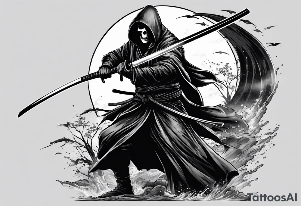 katana with grim reaper tattoo idea