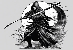 katana with grim reaper tattoo idea