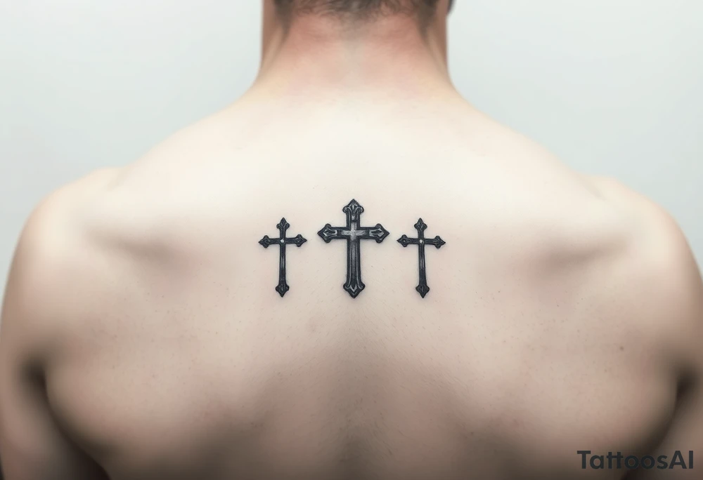 3 crosses side by side to form what looks like a ring on top of the 4th finger. elegant, simple tattoo idea