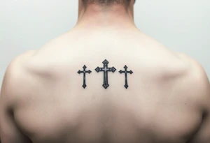 3 crosses side by side to form what looks like a ring on top of the 4th finger. elegant, simple tattoo idea