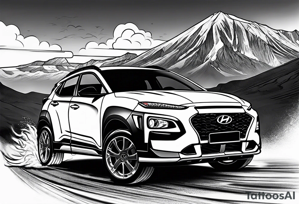 hyundai kona rally muscle car with lightning bolts tattoo idea