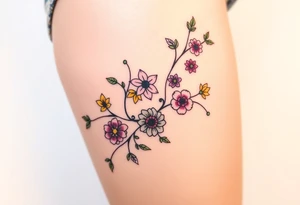 Vine with alternating flowers daffodil,
Lily, chrysanthemum, rose, aster, narcissus tattoo idea