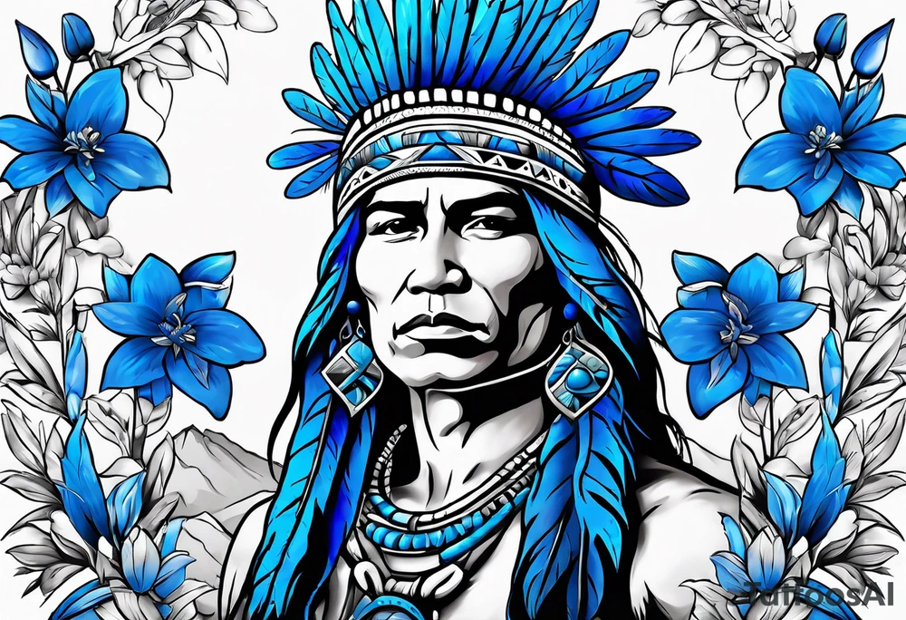 Native American with blue bonnets tattoo idea