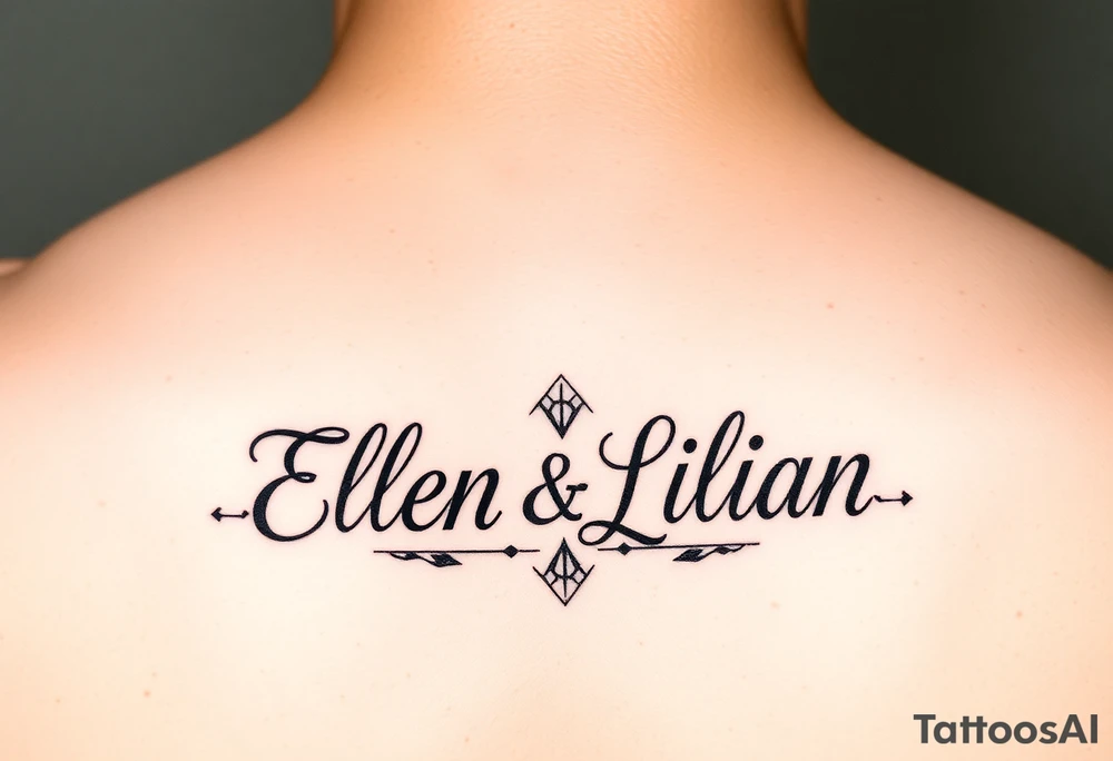 Geometric symetric Ellen and Lilian names tattoo idea