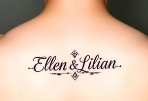 Geometric symetric Ellen and Lilian names tattoo idea