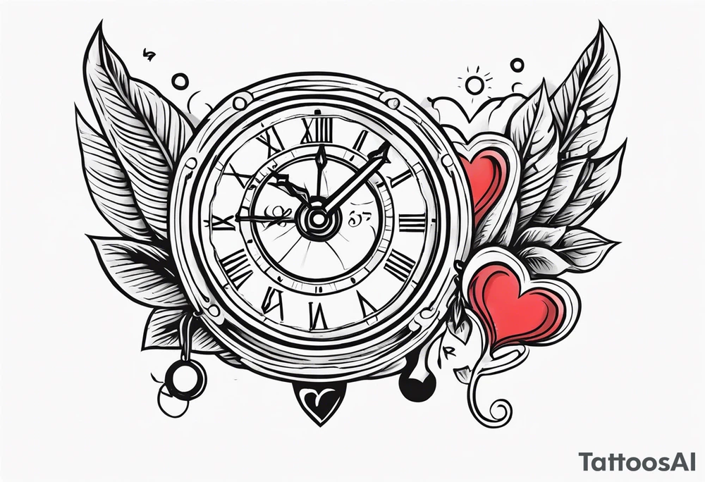 Heart with clock hands on 8 and 5 tattoo idea