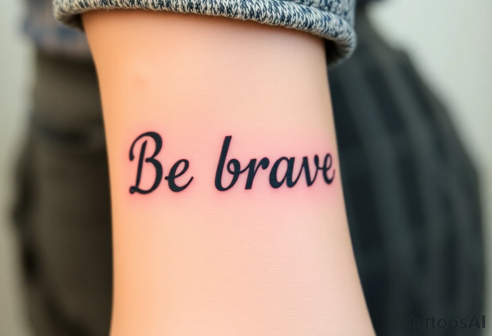 Be brave" written in Dauntless-inspired typography, with battle scars scratched into the letters tattoo idea