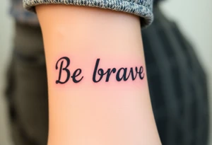 Be brave" written in Dauntless-inspired typography, with battle scars scratched into the letters tattoo idea