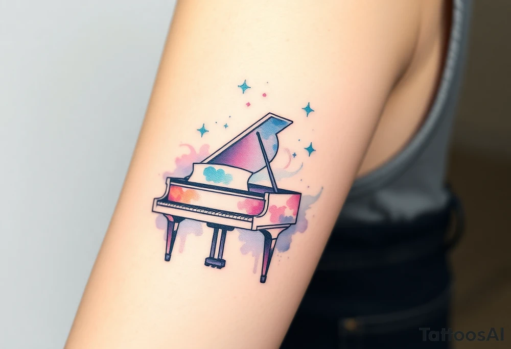 dreamy grand piano under the stars tattoo idea