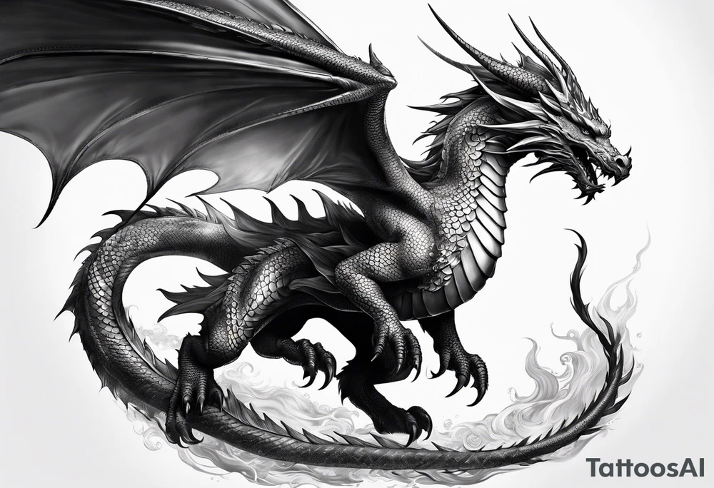 beautiful warrior woman wearing dragon armor and a dragon flying tattoo idea