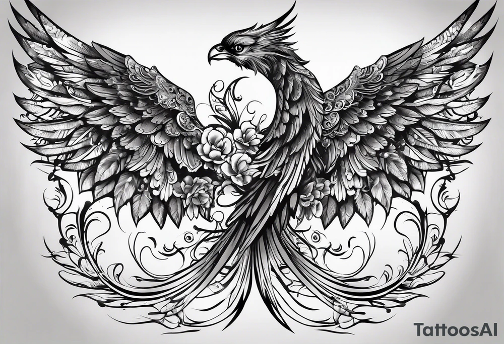 Cool pair of wings on my back to complete some on my upper back with 2 vertical tails going down the middle of my back tattoo idea