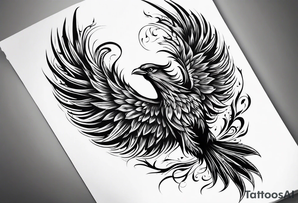 Phoenix rising from ashes side profile tattoo idea