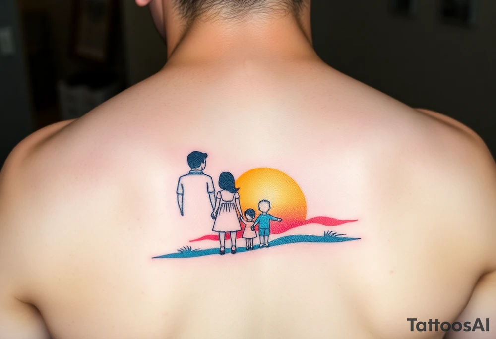 Family 2 parents 2 kids with colour around the caracters and empty caracters and sunrise tattoo idea