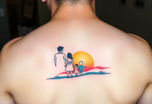 Family 2 parents 2 kids with colour around the caracters and empty caracters and sunrise tattoo idea