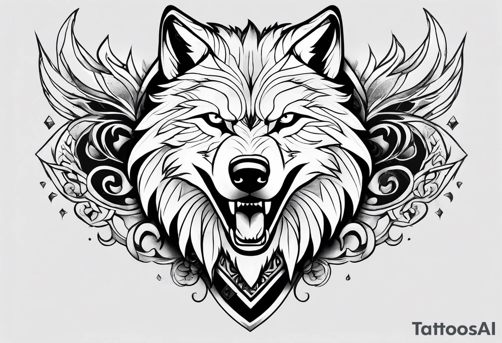 wolf face

fangs 

black and white tattoo idea