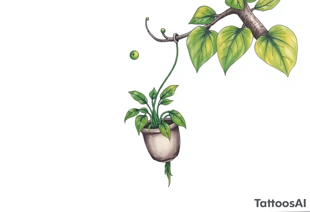 plant hanging out of pot tattoo idea